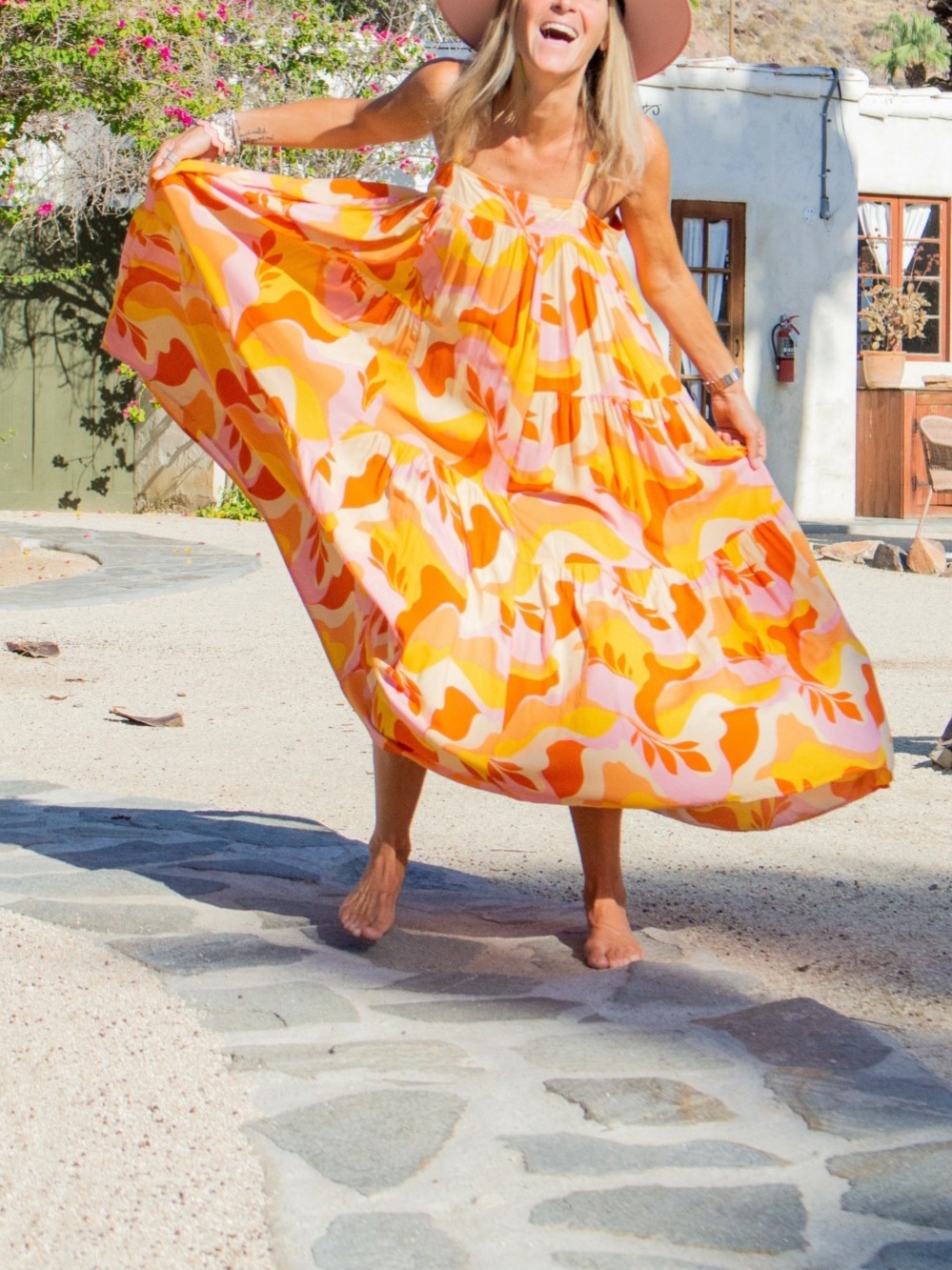 Able the Label Anthropology Orange Pink Boho Maxi Tank Dress Trapeze Tiered